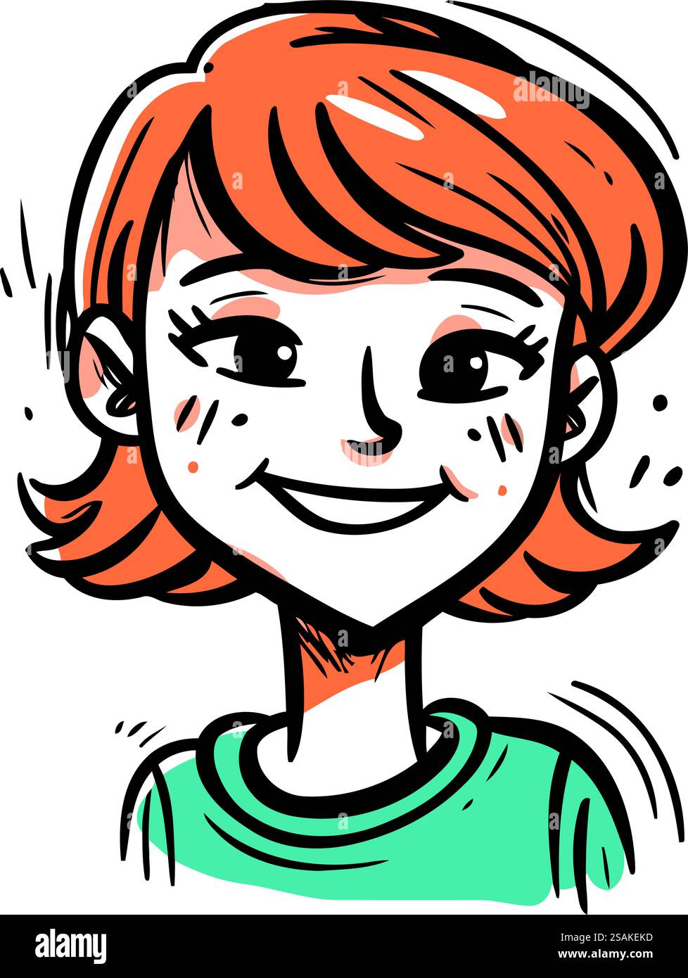 Portrait of a happy smiling woman with red hair. Vector illustration ...