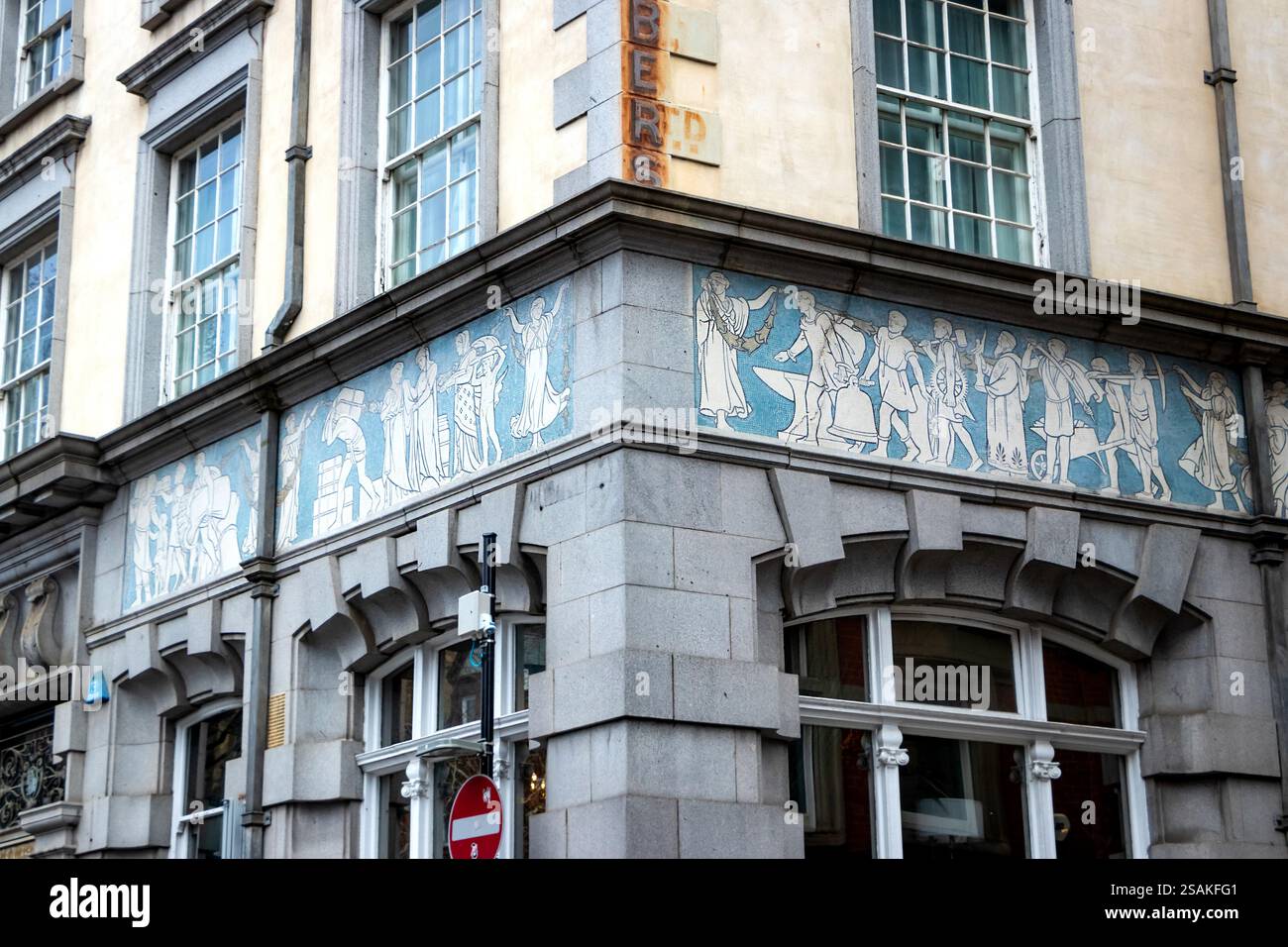 Sunlight Chambers listed residential & commercial building Bigg Market Newcastle upon Tyne designed by architects William & Segar Owen mosaic frieze Stock Photo