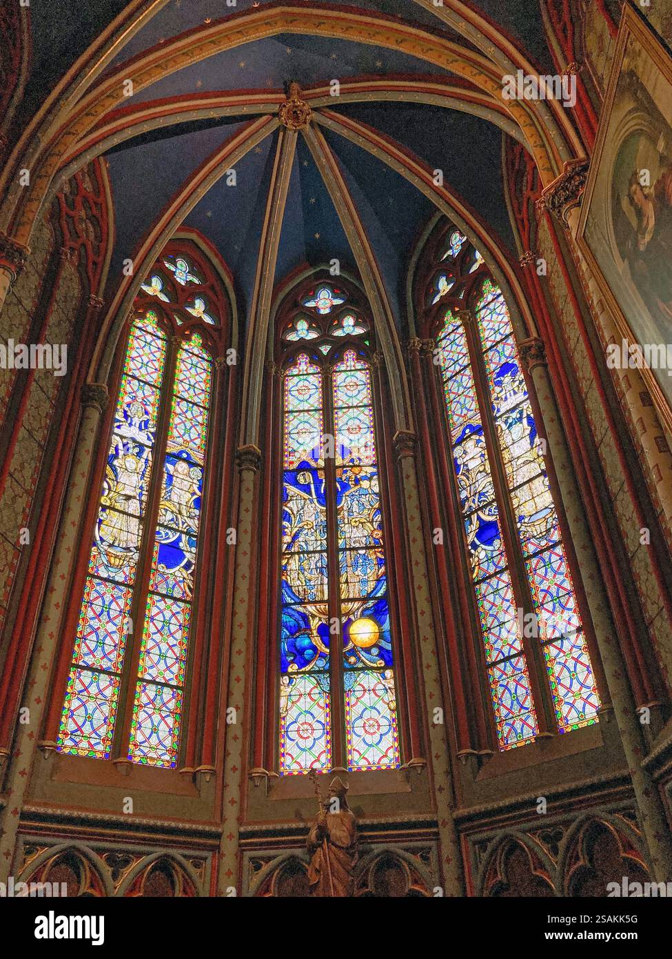 Close-up of a Stained glass window inside Orleans Cathedral, France - Smartphone Captured Stock Image