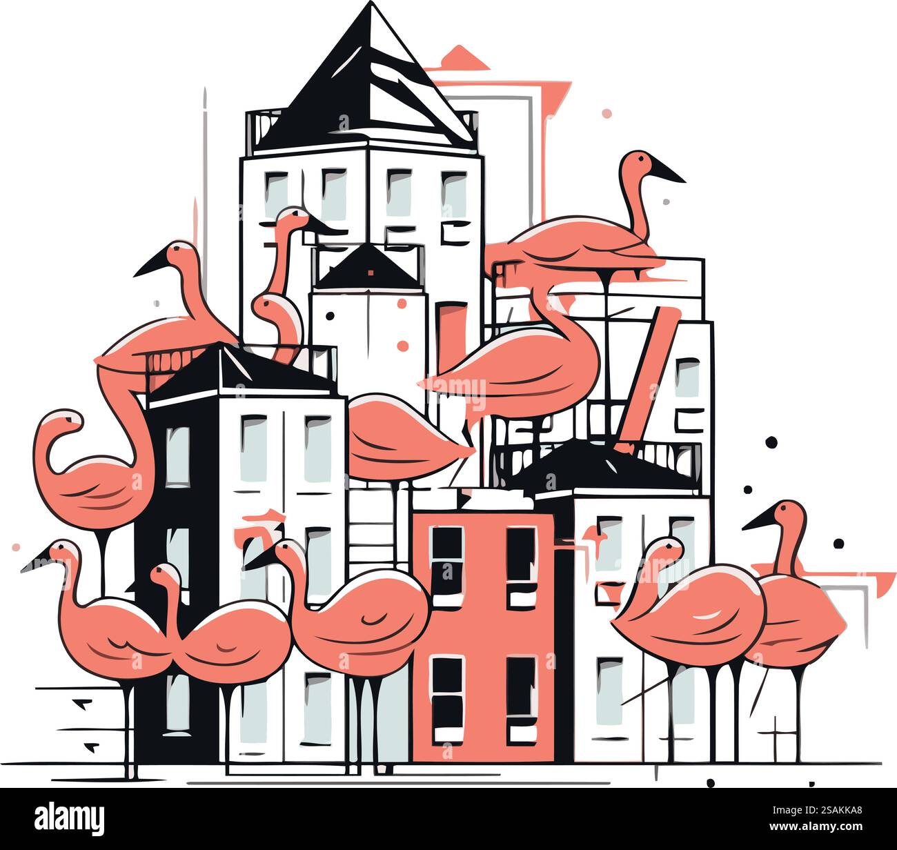 Flamingo in the city. Vector illustration in flat style Stock Vector ...