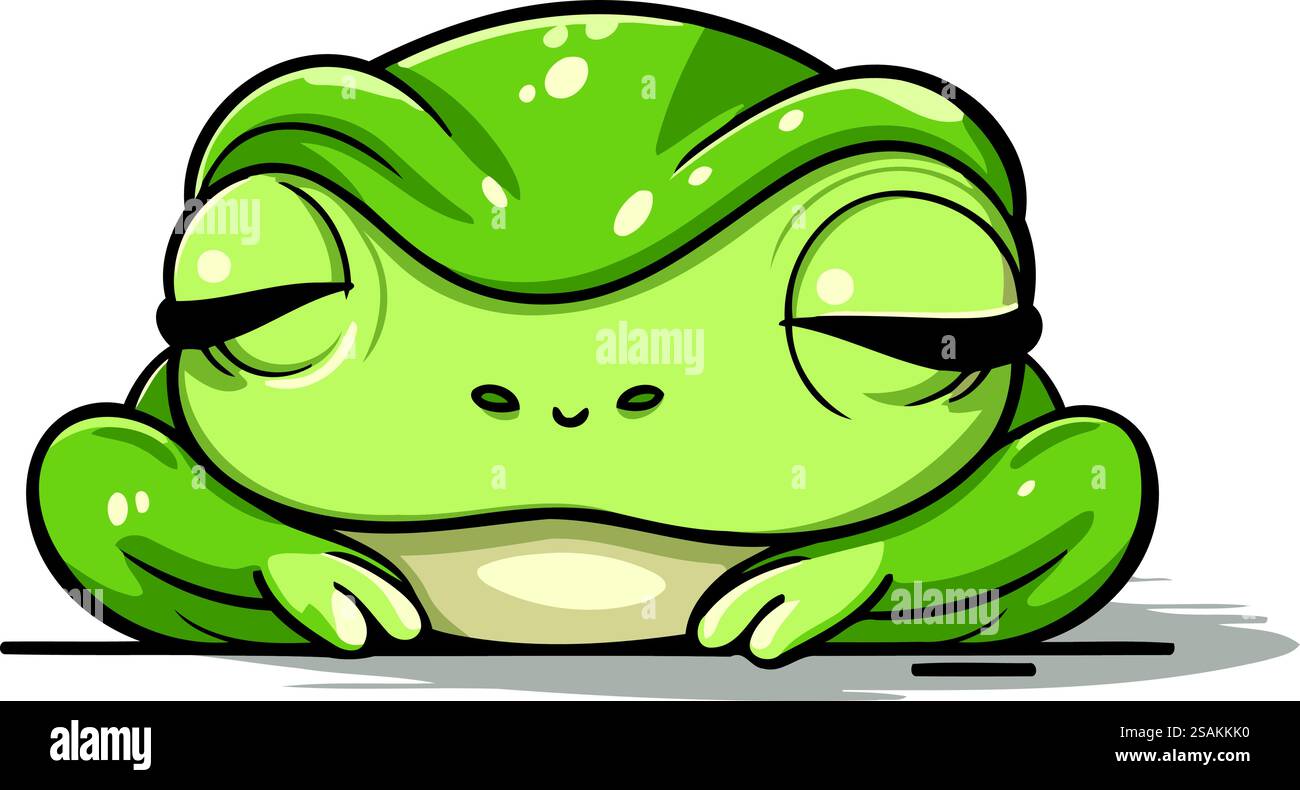Cute cartoon green frog isolated on white background. Vector ...