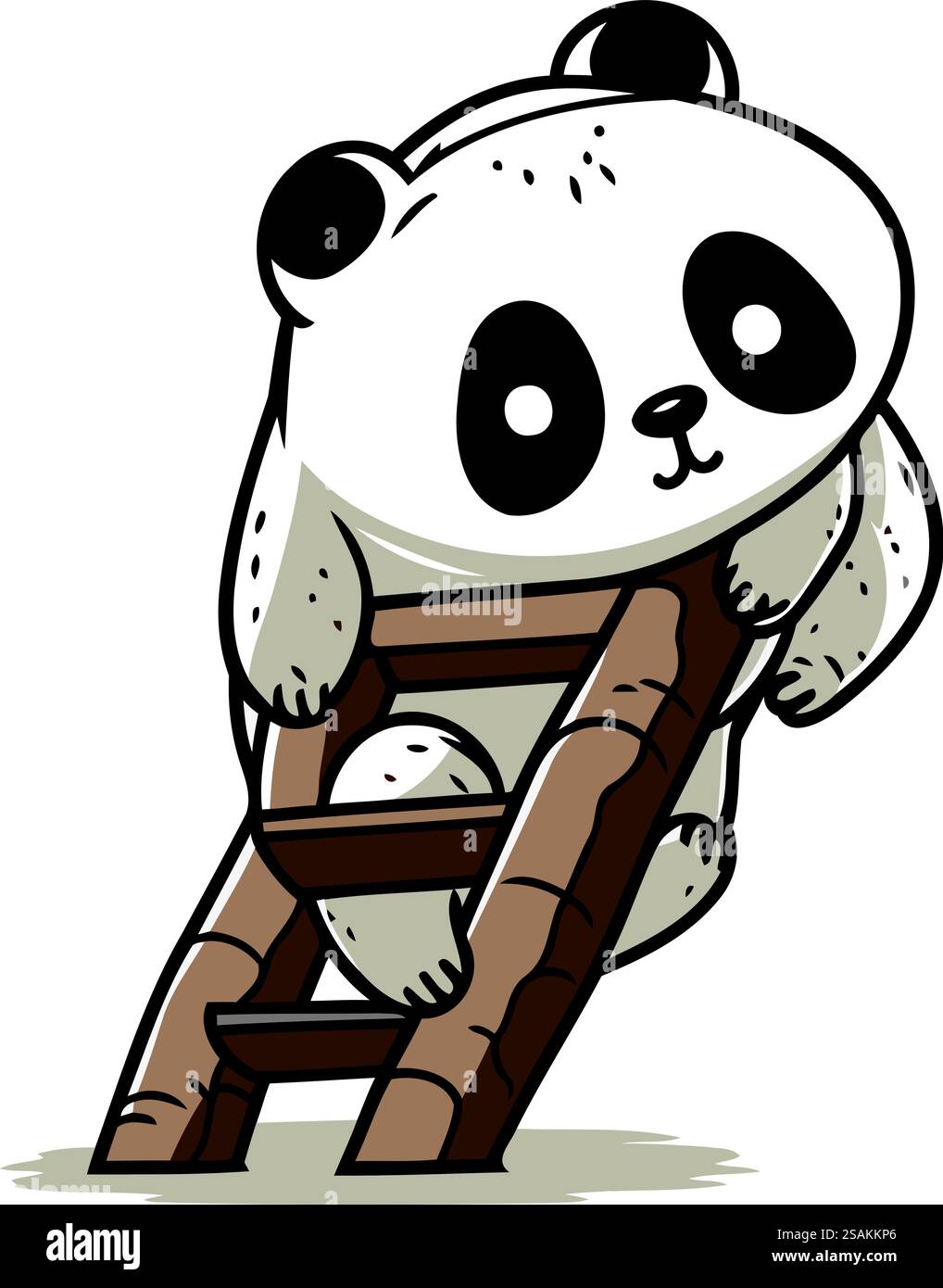 Cute panda sitting on a wooden ladder. Vector illustration Stock Vector ...