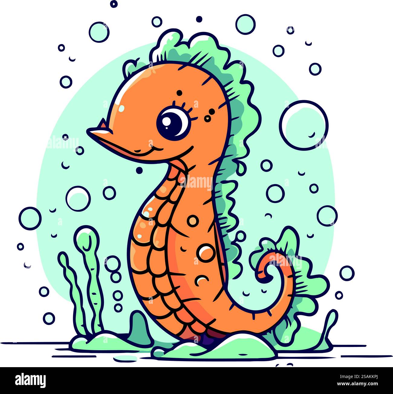 Cute cartoon sea horse. Vector illustration in a flat style Stock ...