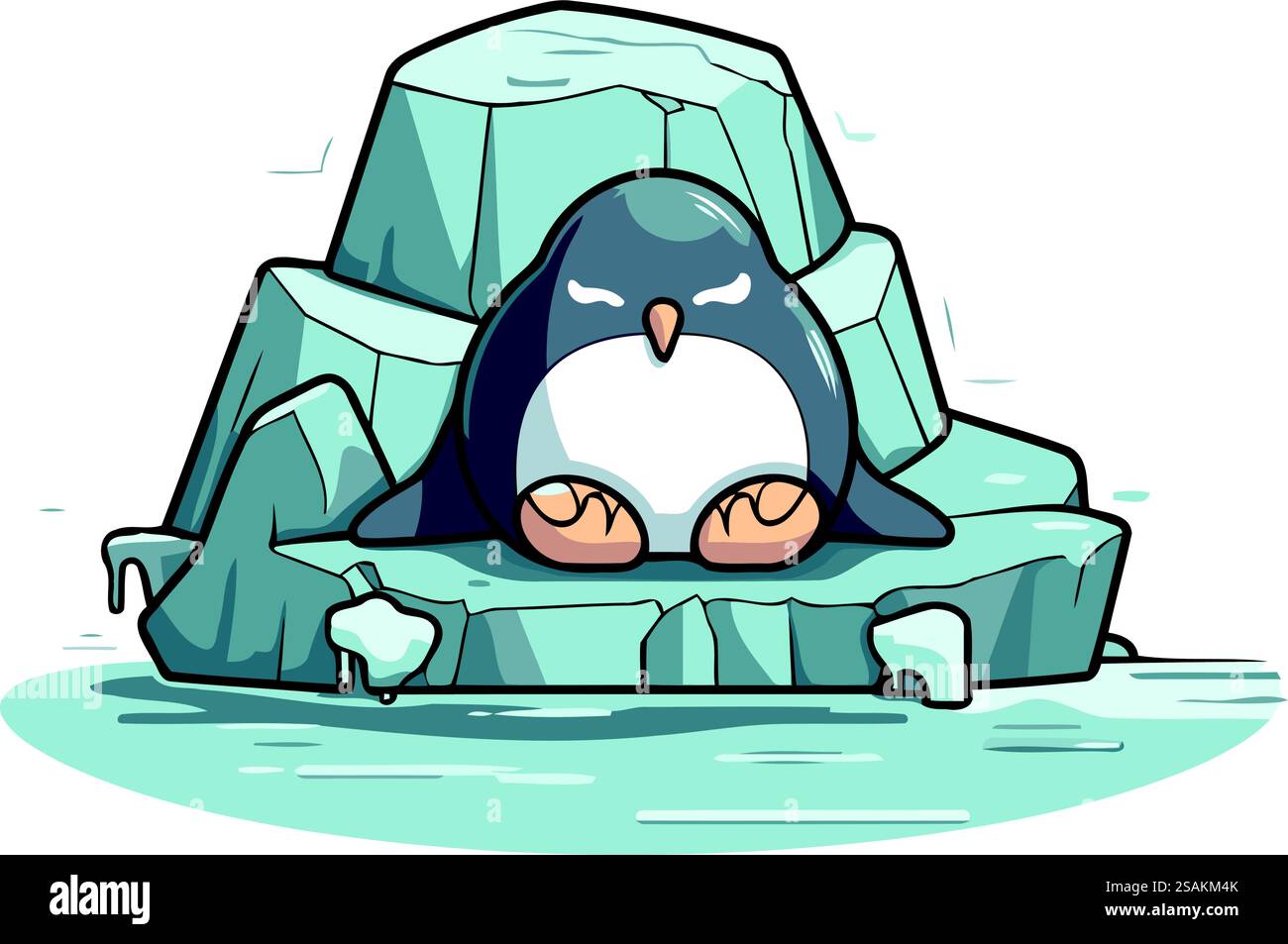 Cute penguin sleeping on a rock. Cartoon vector illustration Stock ...