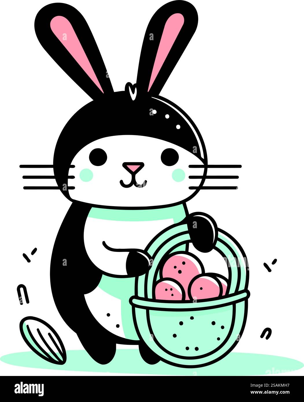Cute bunny with basket of eggs. Vector illustration in cartoon style ...