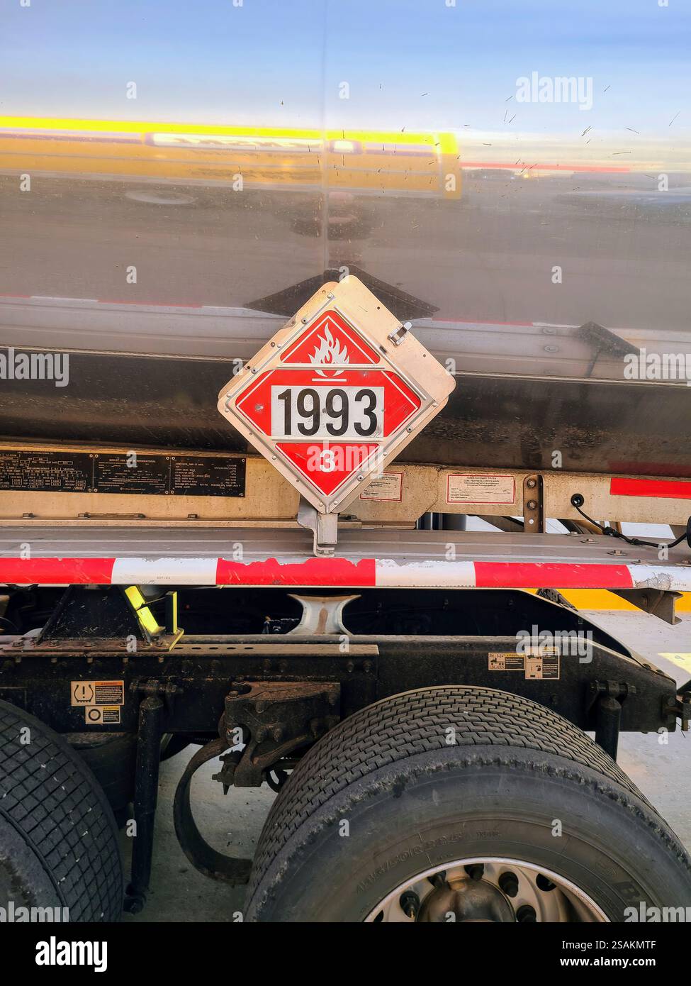 Tanker Truck Hazardous Materials Placard Eye-Level View Stock Photo