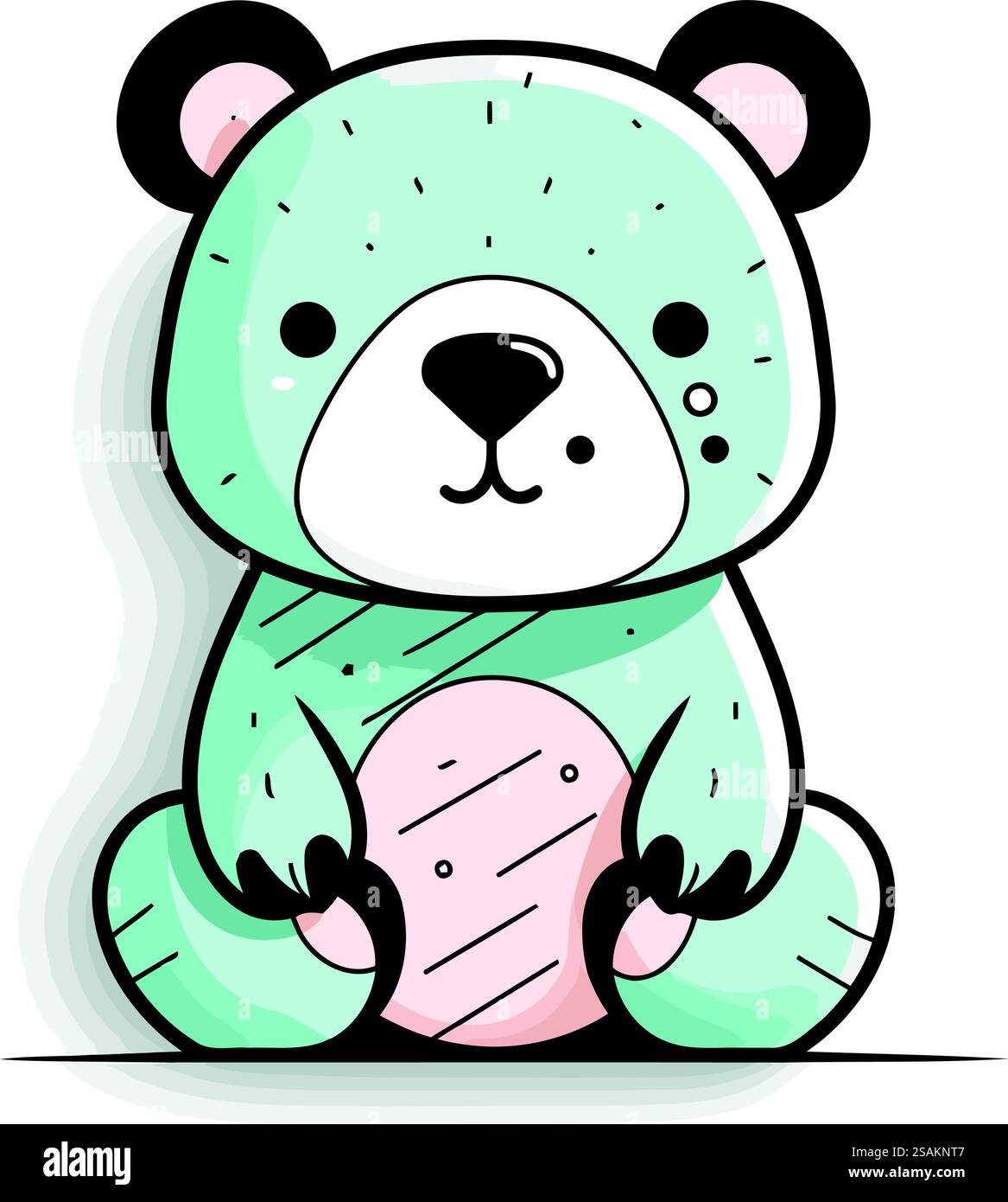 Cute cartoon teddy bear sitting on the ground. Vector illustration ...