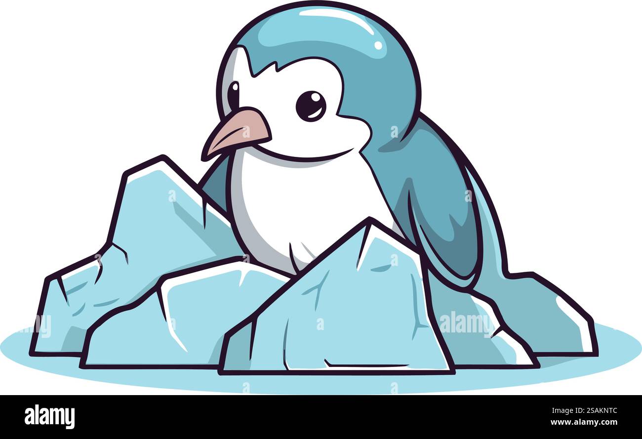 Cute penguin on ice. Vector illustration of cartoon penguin Stock ...