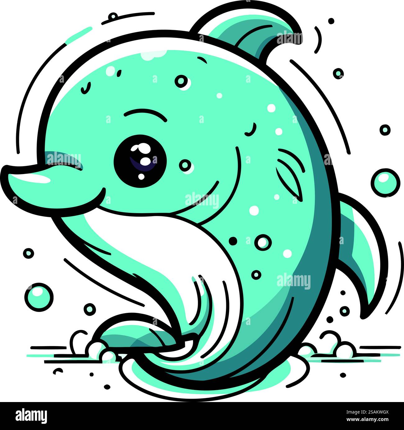 Cute cartoon blue whale swimming in the sea. Vector illustration Stock ...