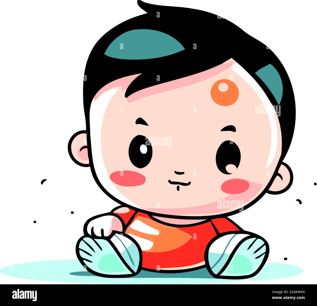 Cute little baby boy sitting on the floor. Vector illustration Stock ...