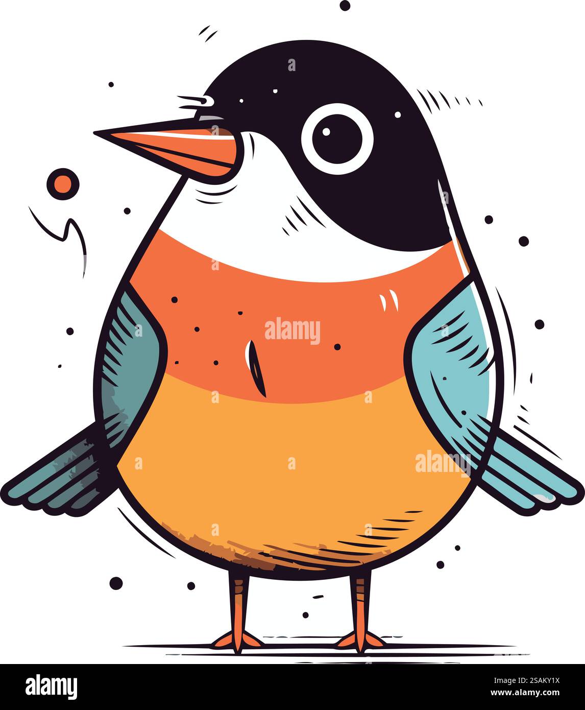 Hand drawn vector illustration of a cute cartoon bird. Isolated objects ...