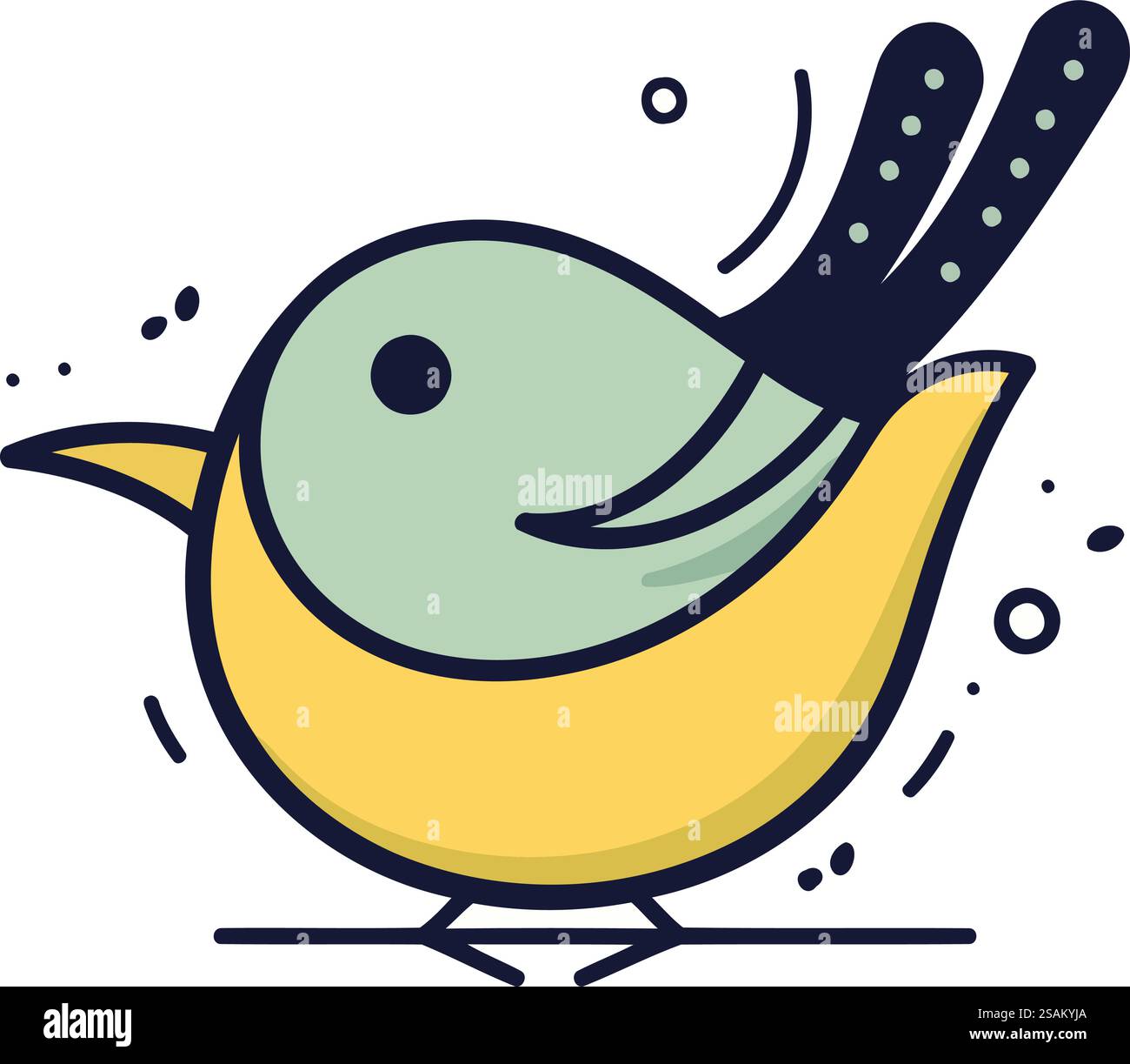Vector illustration of cute bird in flat line style isolated on white ...
