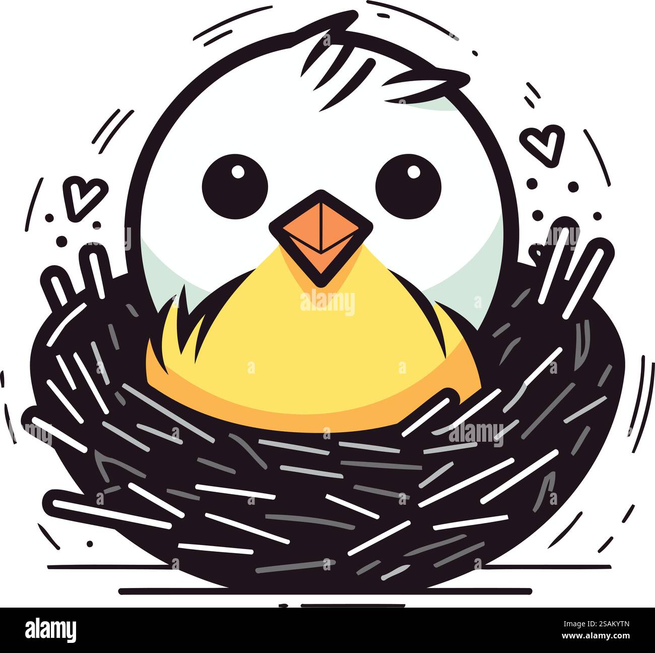 Cute chick in the nest. Vector illustration on white background Stock ...