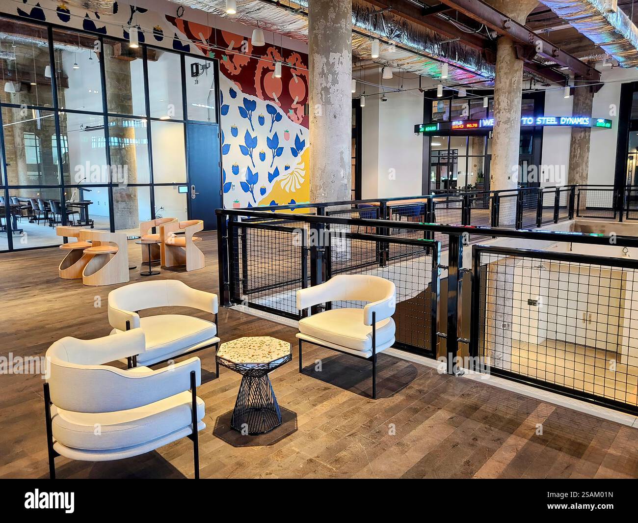 Modern Industrial Office with Creative Touch Eye-Level View Stock Photo