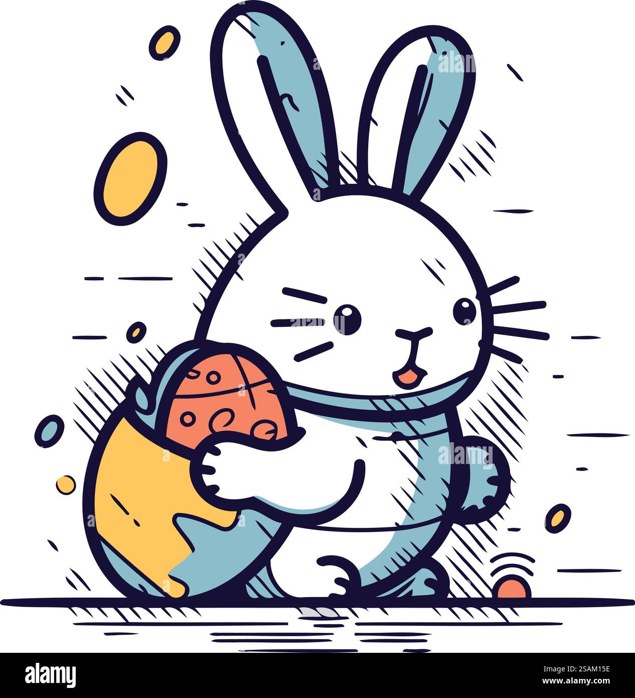 Vector illustration of a cute cartoon bunny with an Easter egg in his ...