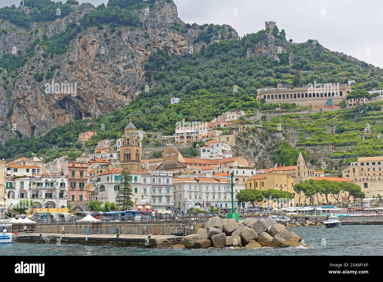 Concrete Blocks Brakwater Sea Protection at Amalfi Town Italy Stock ...