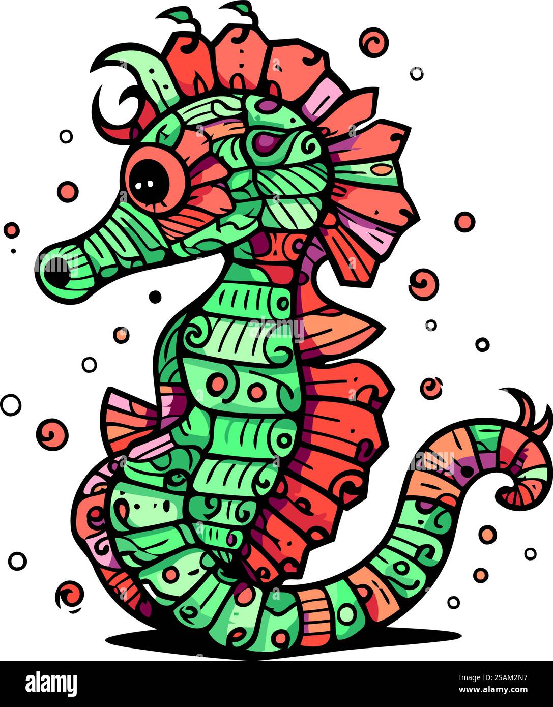 Hand drawn sea horse. Vector illustration in doodle style Stock Vector ...