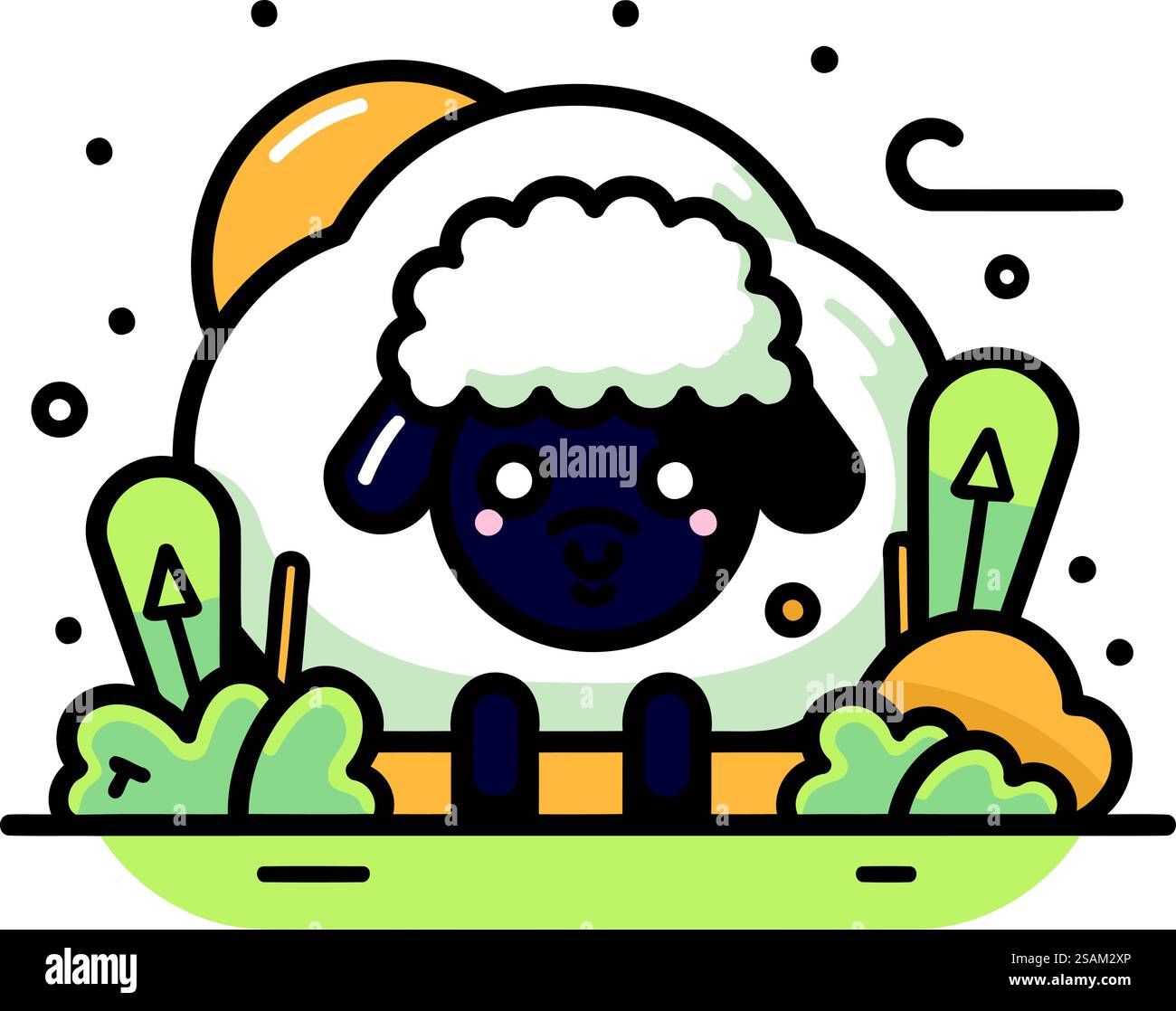 Cute sheep in the park. Vector illustration in flat style Stock Vector ...