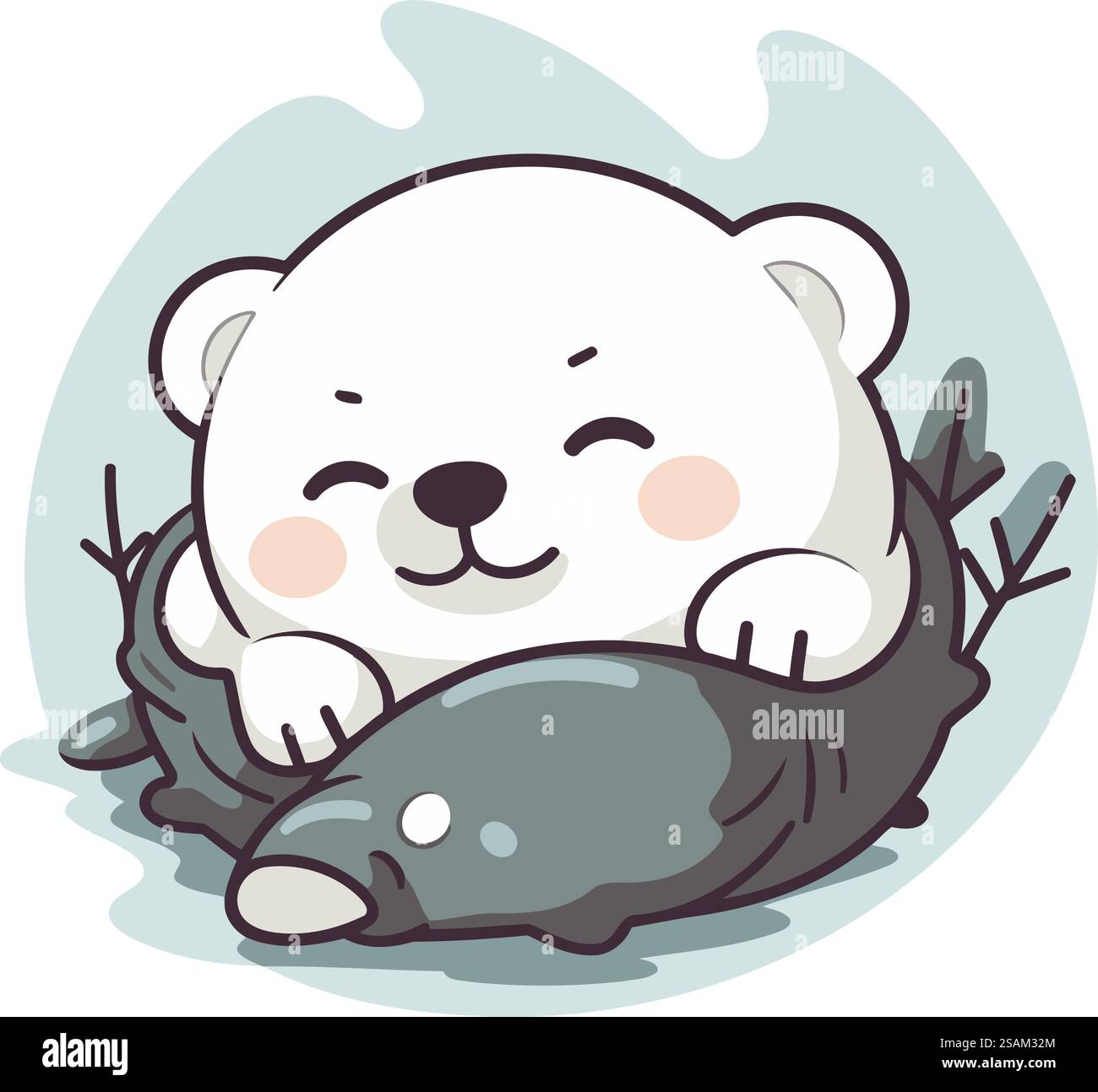 Cute polar bear sleeping on a tree branch. Vector illustration Stock ...