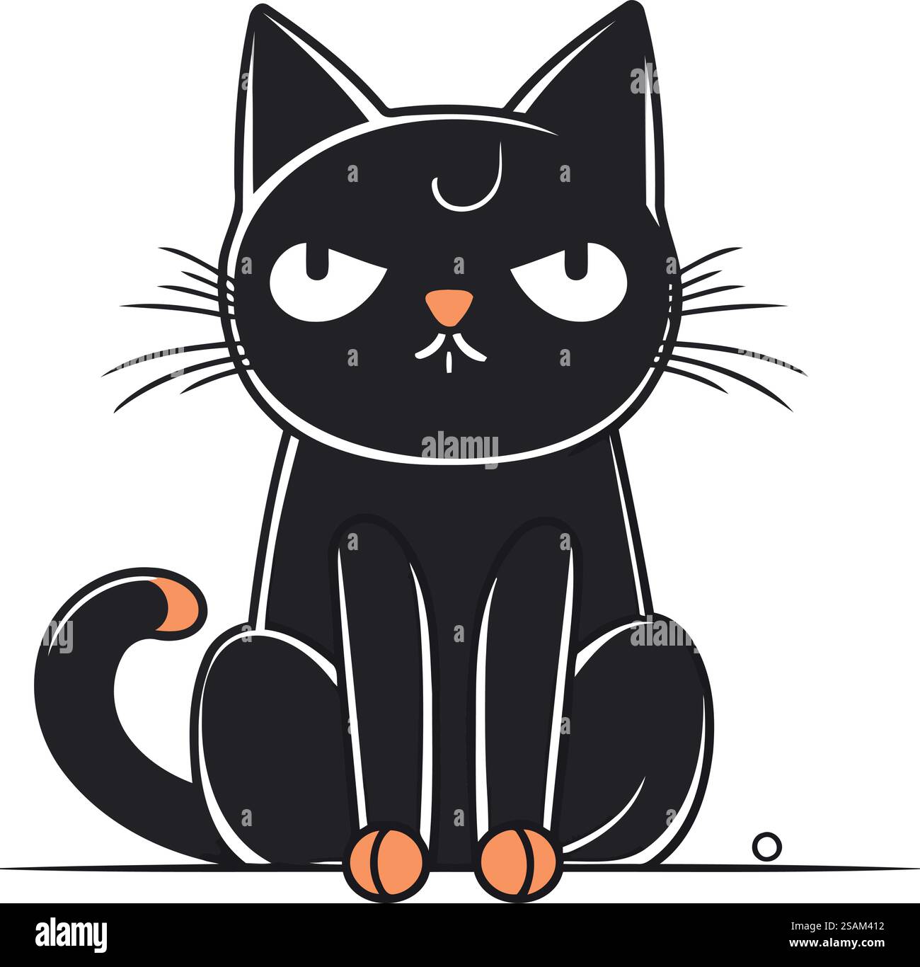 Cute cartoon black cat sitting on white background. Vector illustration ...