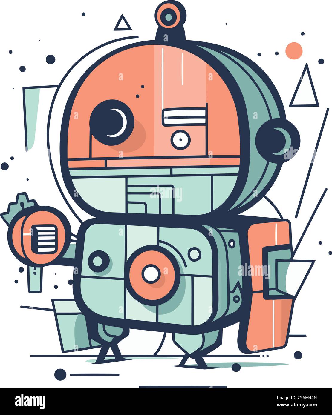 Cute cartoon robot character. Vector illustration in flat line style ...