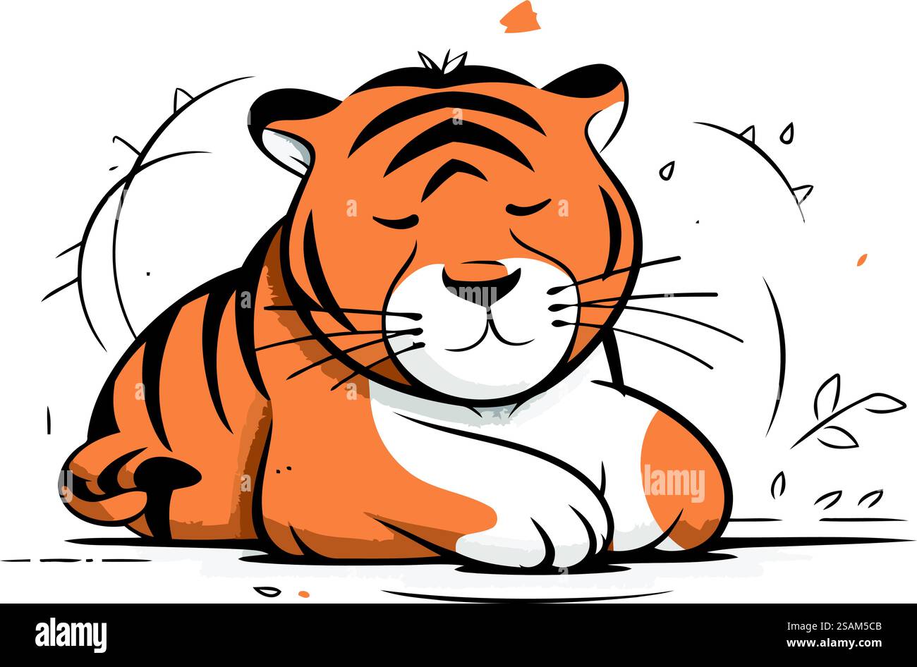 Vector illustration of a tiger lying on the ground. Isolated on white ...