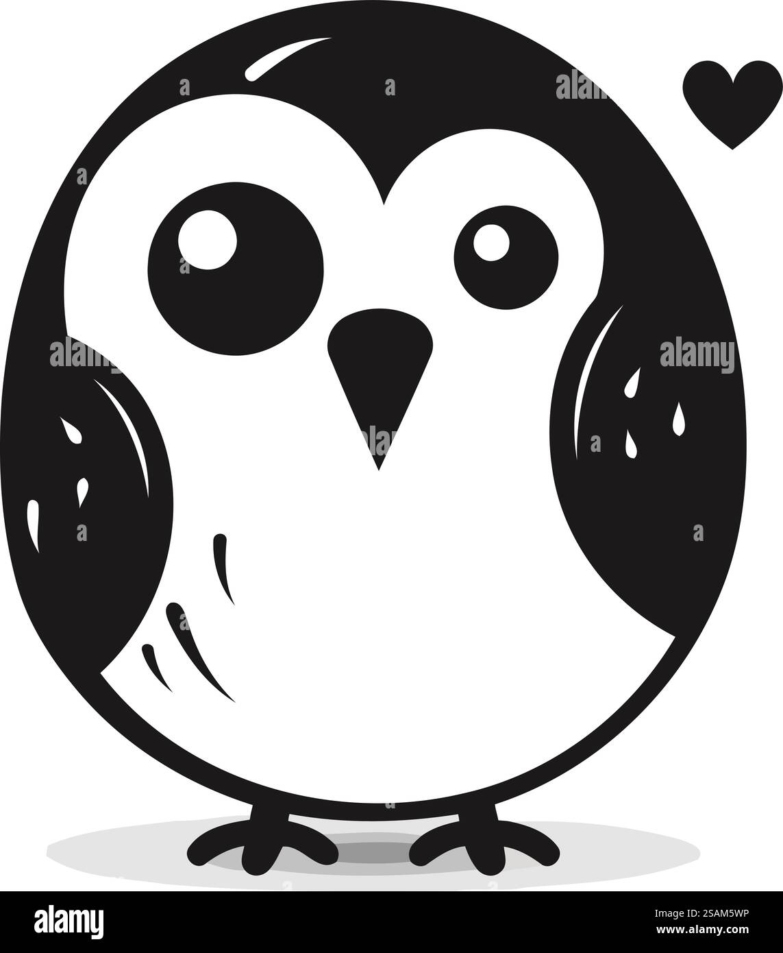 Cute black owl with hearts isolated on white background. Vector ...