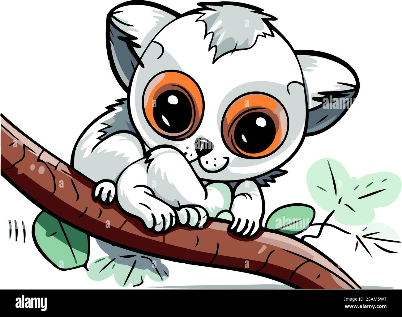 Cute little lemur on a tree branch. Vector illustration Stock Vector ...