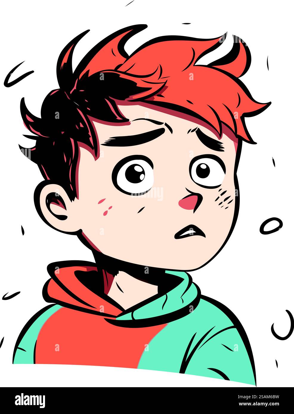 Vector illustration of a boy with red hair in a blue hoodie Stock ...