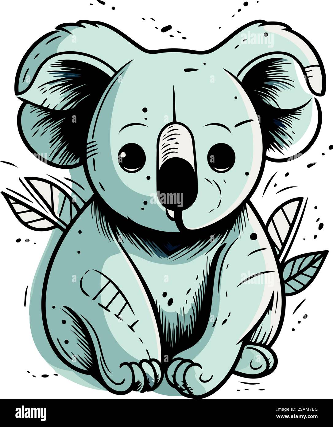 Cute cartoon koala with leaves. Hand drawn vector illustration Stock ...