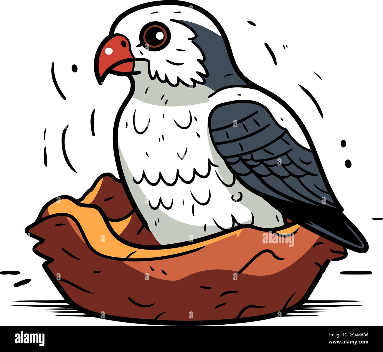 Illustration of a bird sitting in a nest on a white background Stock ...