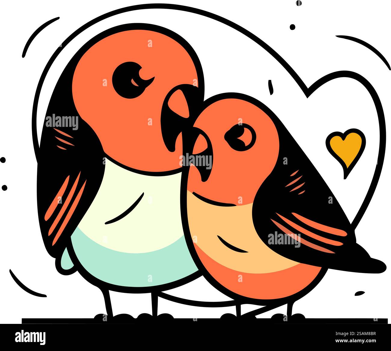 Cute couple of birds in love. Vector illustration in doodle style Stock ...