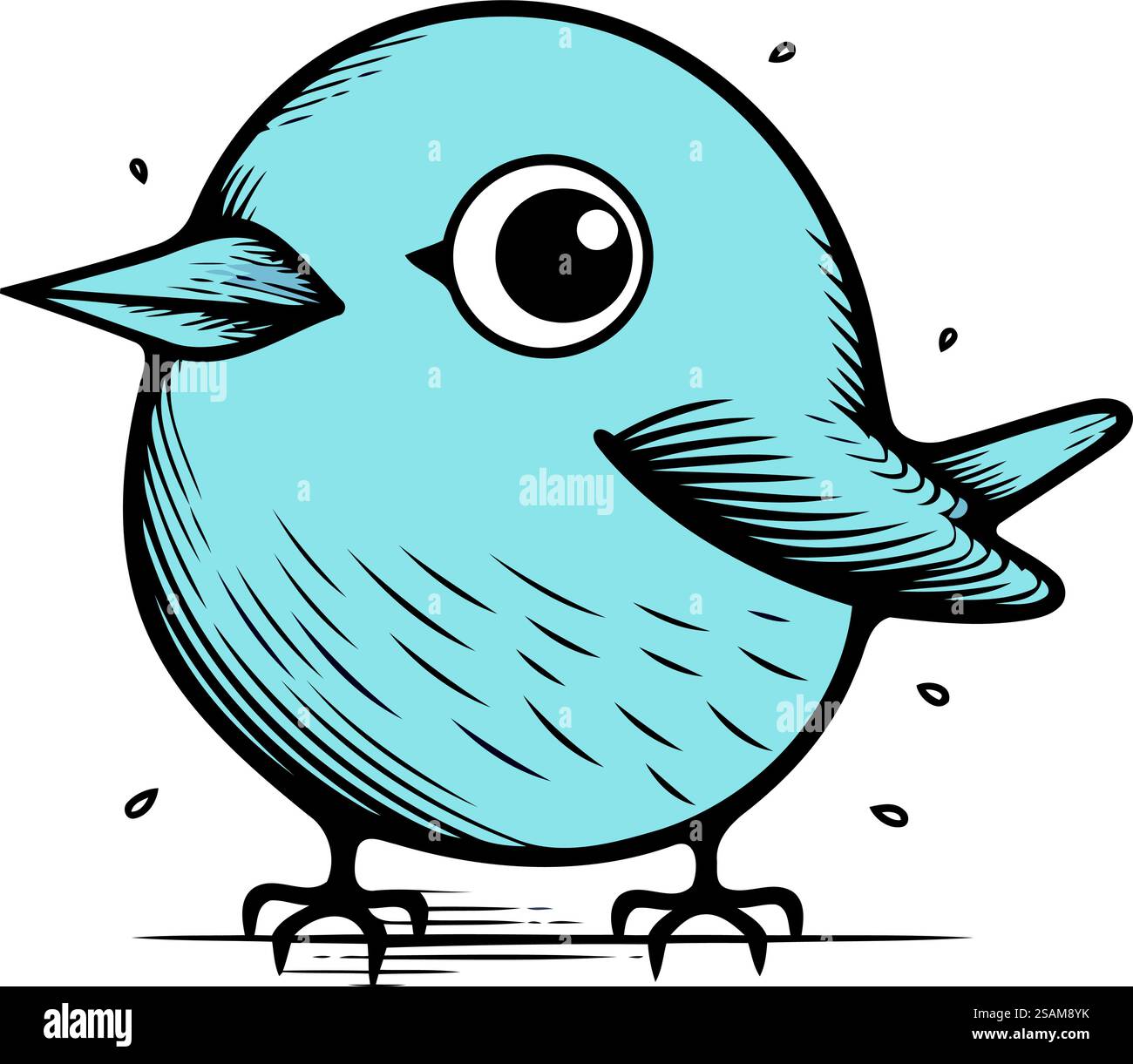 Cute Blue Bird Cartoon Vector Illustration. Hand Drawn Style Stock ...