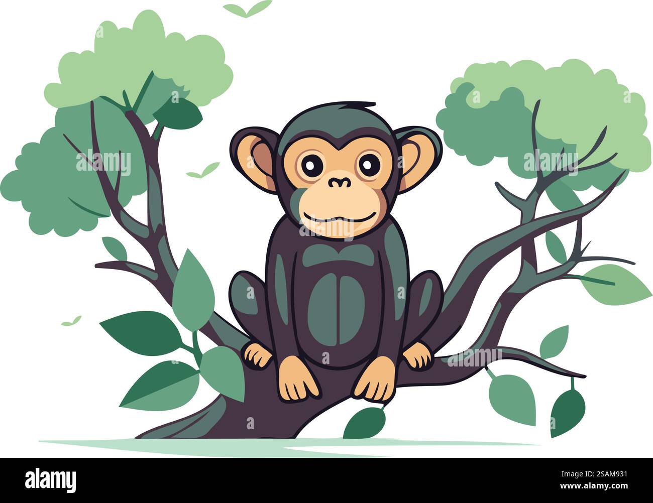 Monkey sitting on a tree. Vector illustration in cartoon style Stock ...
