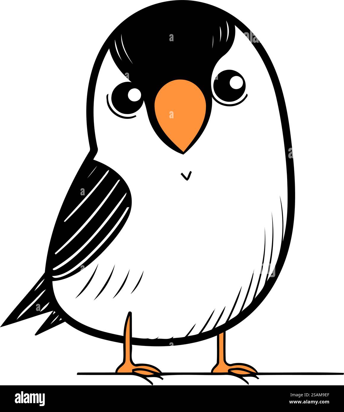 Black and white vector illustration of a cute little bird on a white ...