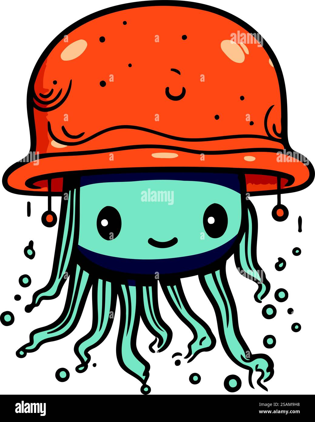Illustration of a cute cartoon octopus in an orange helmet Stock Vector ...