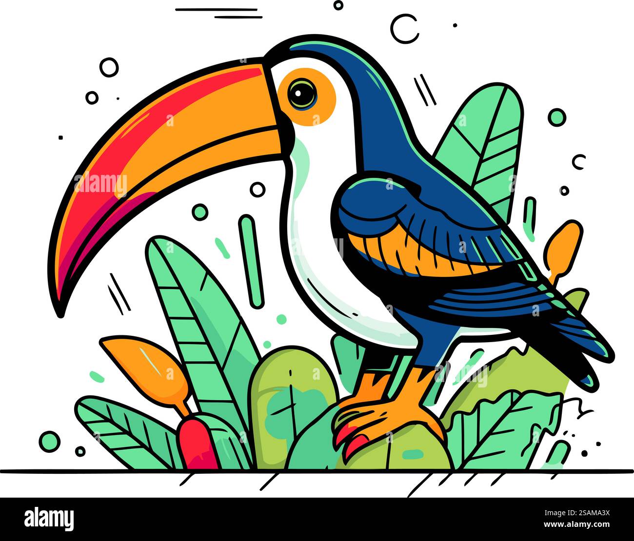 Toucan in the jungle. Vector illustration in line art style Stock ...