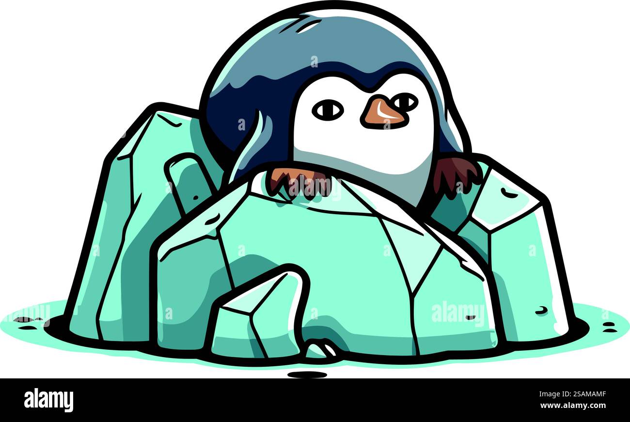 Cute penguin on ice. Vector illustration of cartoon penguin Stock ...