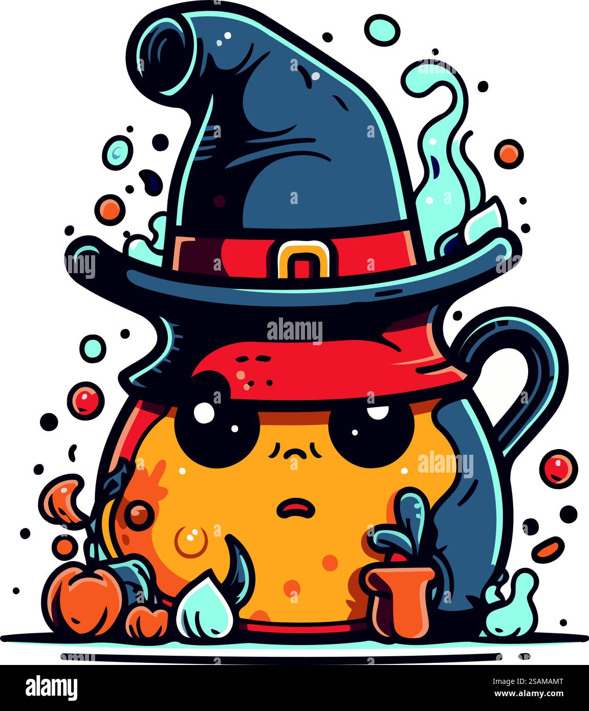 Cute Halloween pumpkin with witch hat and potion. Vector illustration ...