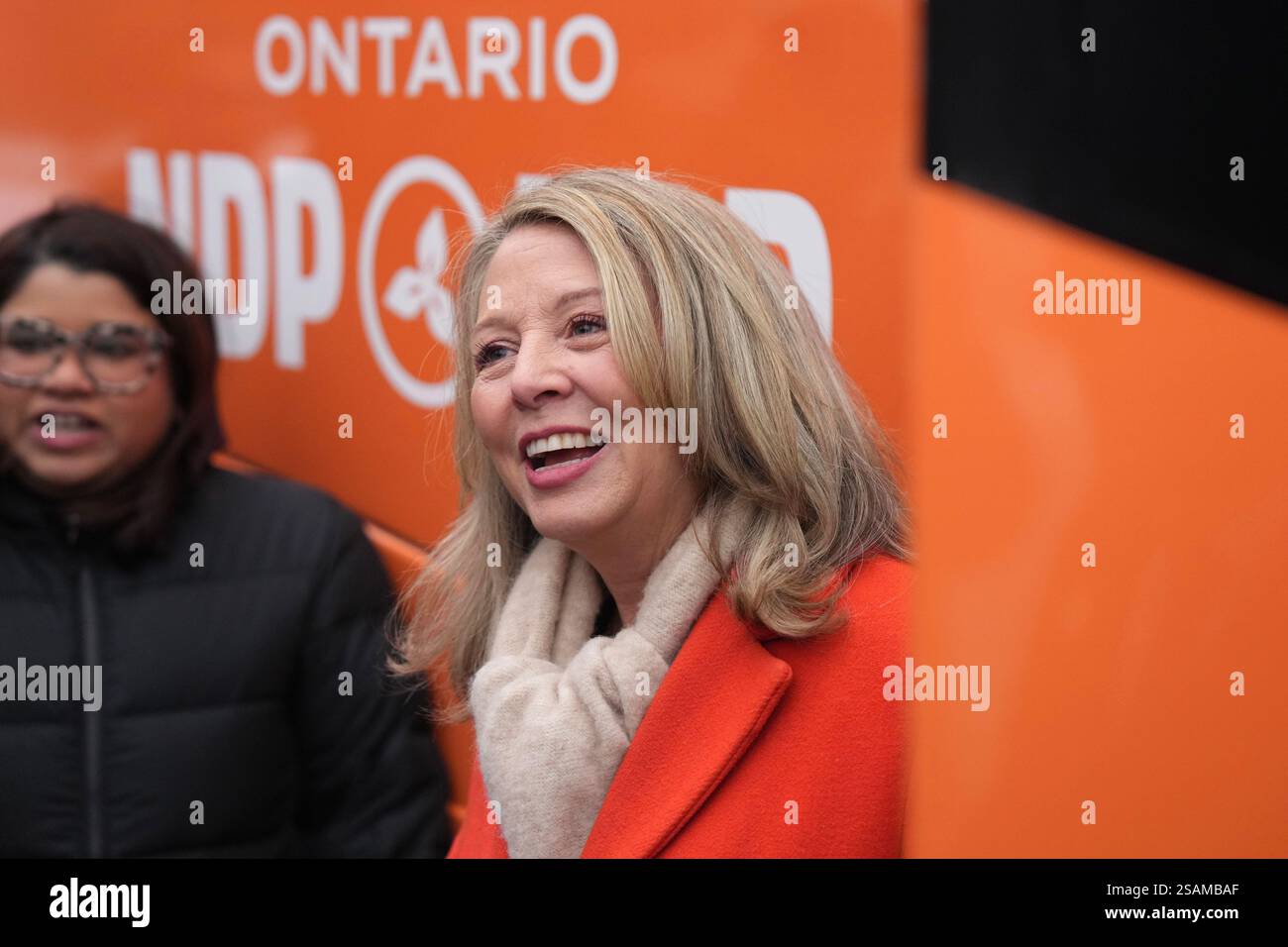 Ontario NDP leader Marit Stiles speaks to media as she boards her