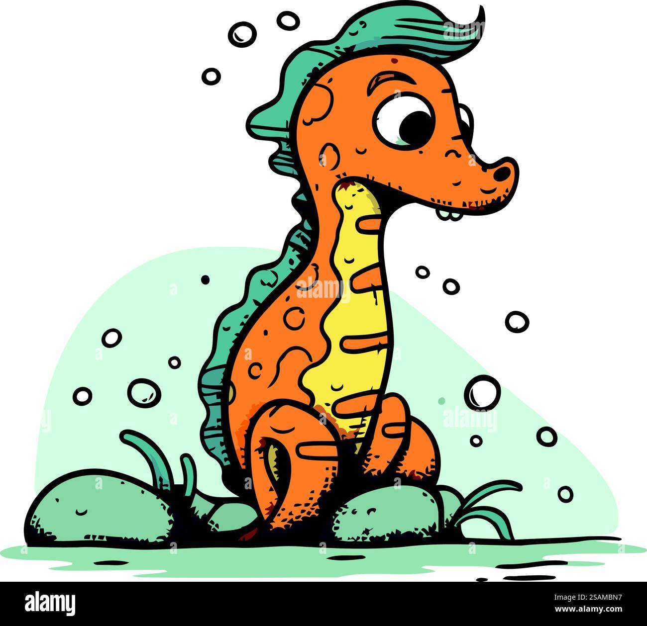 Cute cartoon seahorse in the sea. Vector illustration Stock Vector ...