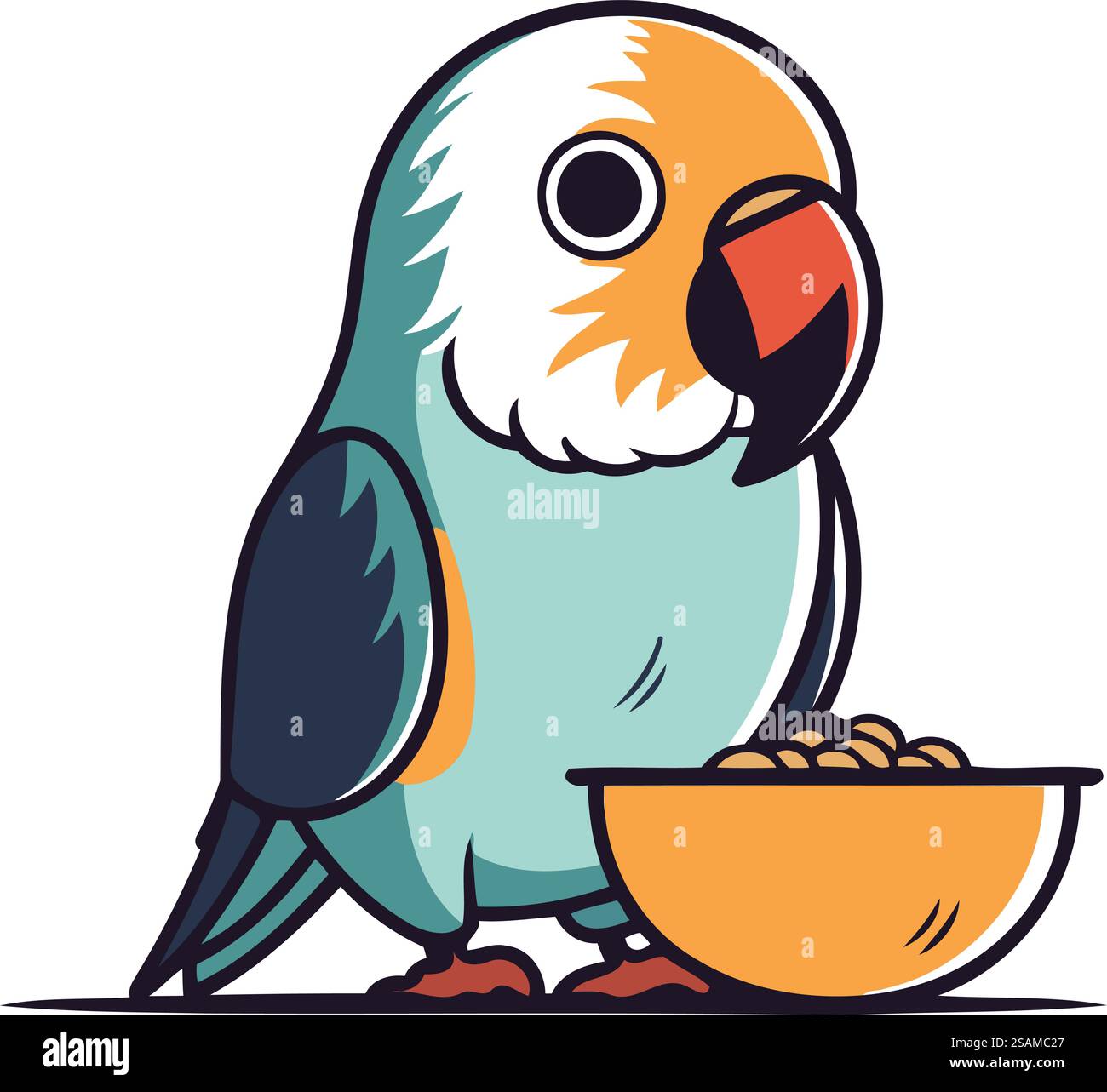 Parrot eating from a bowl of cereals. Vector illustration Stock Vector ...