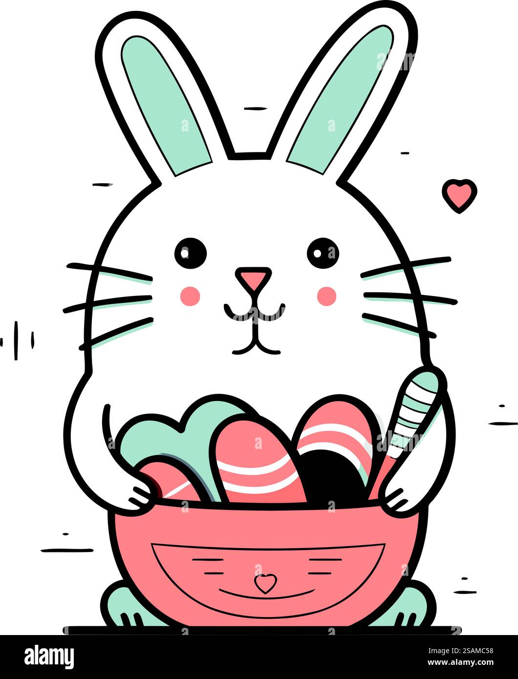 Easter bunny holding a basket with eggs. Vector illustration in cartoon ...
