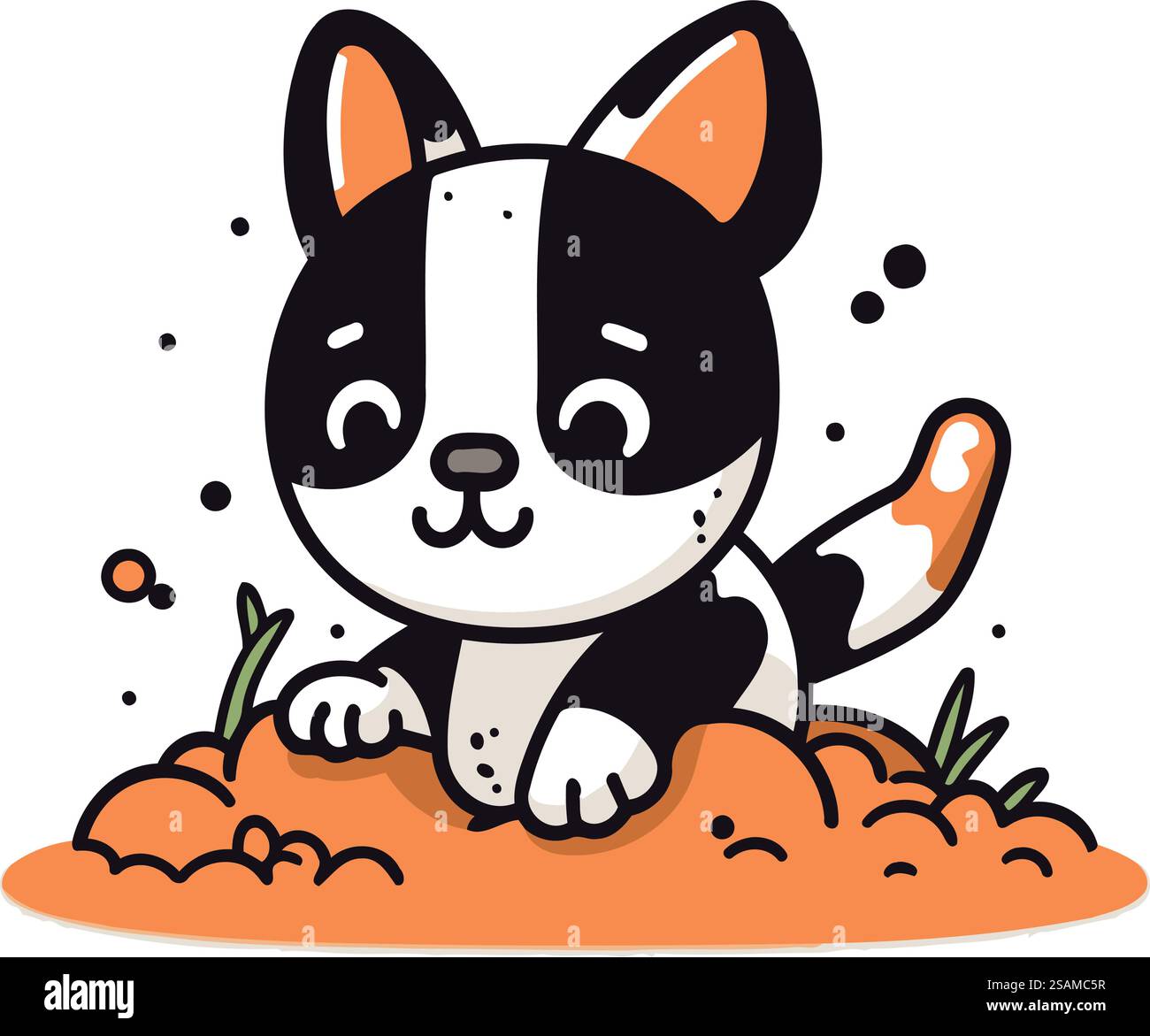 Cute dog sitting on the ground. Vector illustration in cartoon style ...
