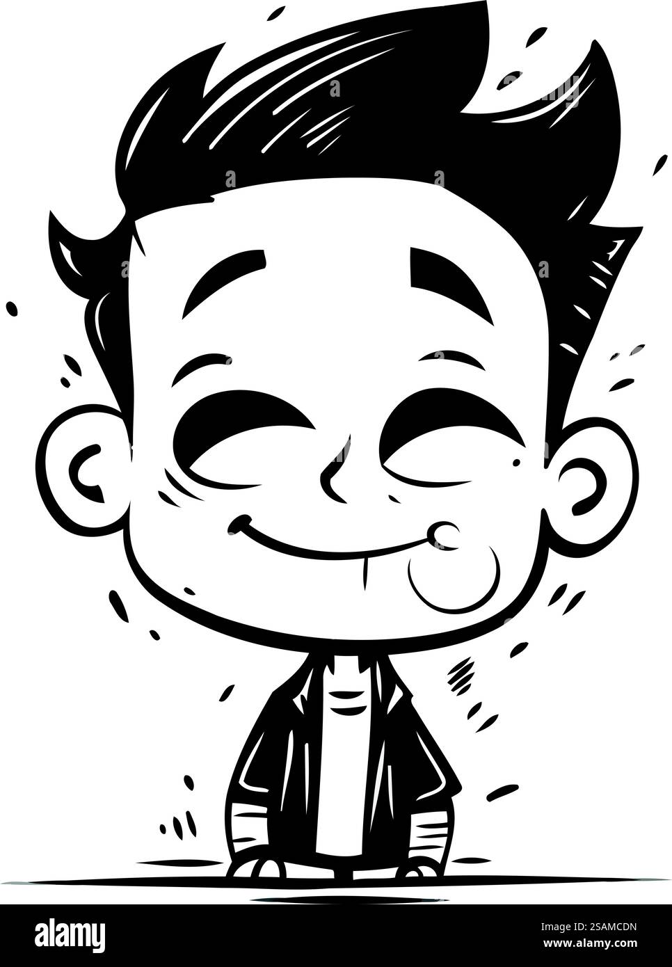 Vector illustration of a cartoon boy smiling. Black and white image ...