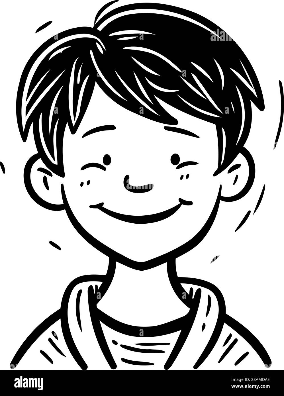 Smiling boy. Black and white vector illustration of a happy boy Stock ...
