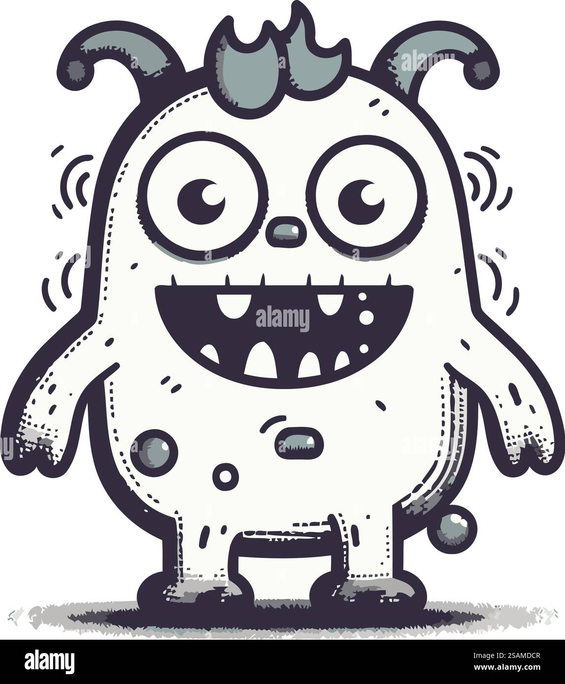 funny cartoon monster with big eyes and big teeth. vector illustration ...