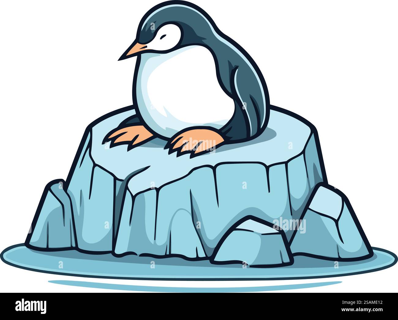 Cute penguin sitting on a piece of ice. Vector illustration Stock ...
