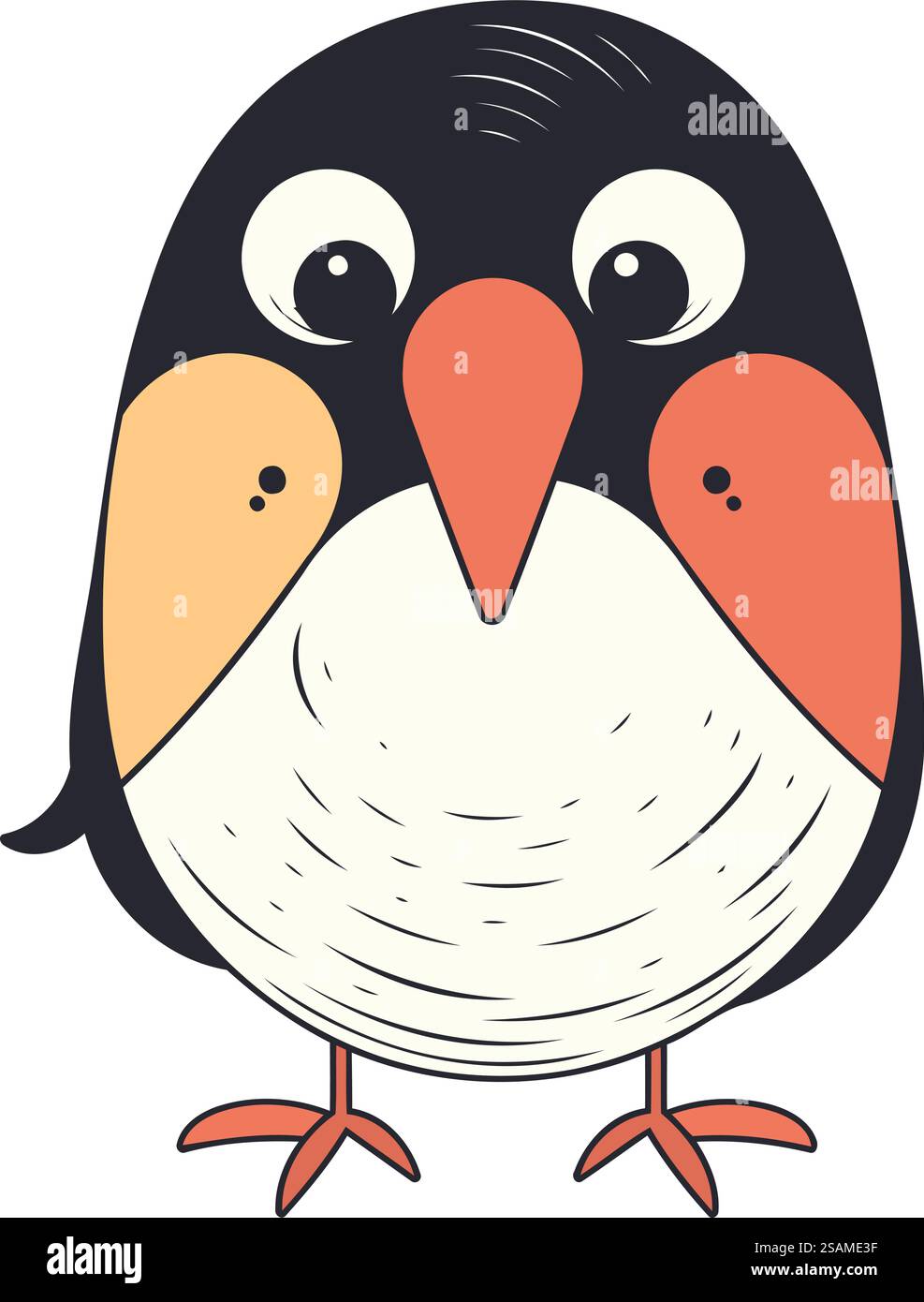 Cute cartoon penguin. Hand drawn vector illustration isolated on white ...