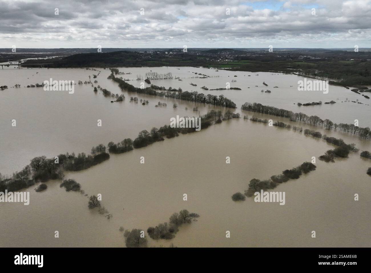 Flooded fields in Redon, western France, Thursday, Jan. 30, 2025, as ...